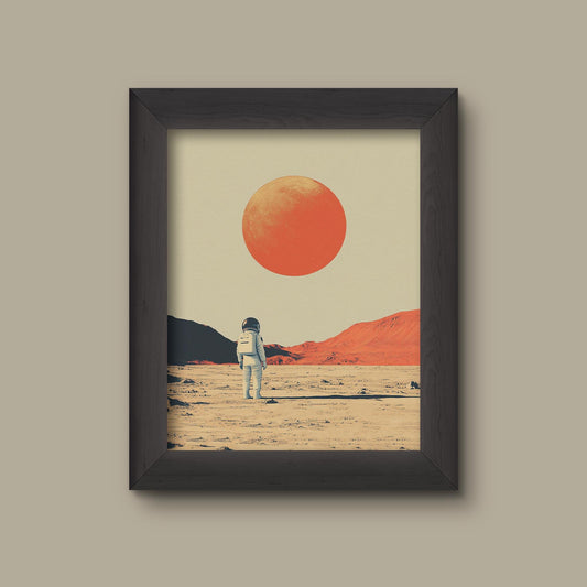 Minimalist Astronaut Art Print | Retro Sci-Fi Space Poster | Surreal Mars Landscape Illustration | Fine Art Print