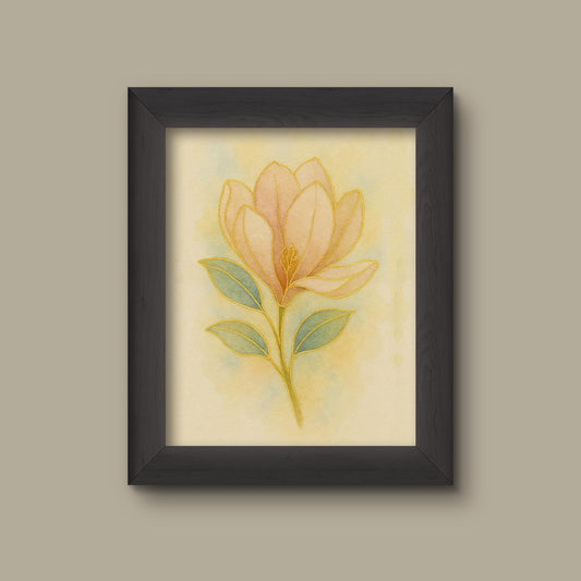 Gold Line Watercolor Magnolia Art Print | Abstract Floral Wall Decor | Botanical Flower Painting | Fine Art Print