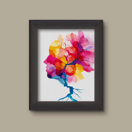Colorful Abstract Brain Art Print | Watercolor Anatomy Wall Decor | Modern Mindfulness Illustration | Fine Art Print