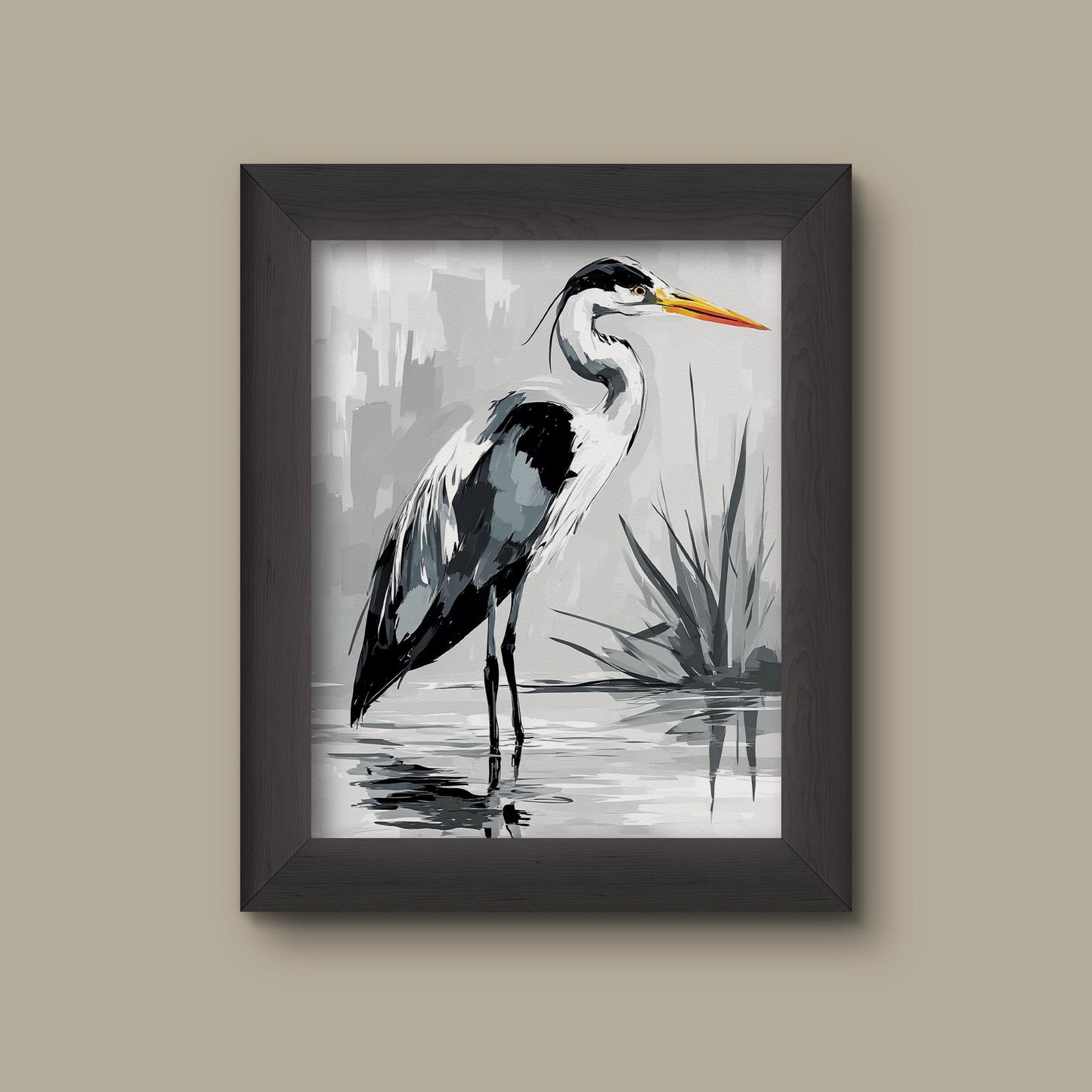 Black and White Heron Watercolor Art Print | Elegant Marsh Bird Wall Decor | Nature-Inspired Wildlife | Fine Art Print