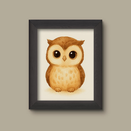 Baby Owl Nursery Art Print | Watercolor Safari Animal Wall Decor | Fine Art Print