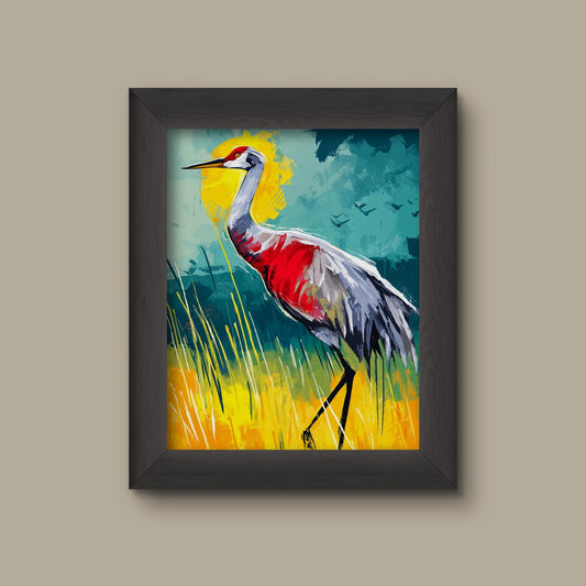 Sandhill Crane Art Print | Bird Wall Decor | Vibrant Nature Illustration | Fine Art Print