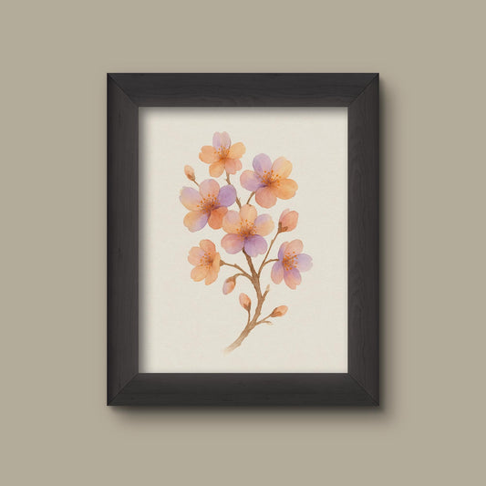 Purple and Orange Watercolor Cherry Blossom Art Print | Floral Wall Decor | Botanical Flower Painting | Fine Art Print