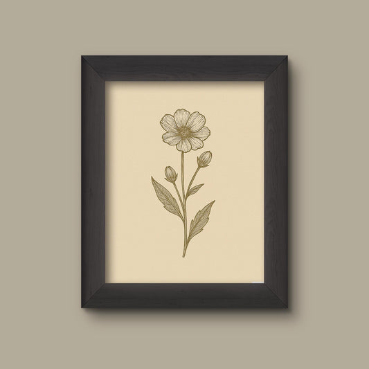 Vintage Cosmo Flower Art Print | Floral Wall Decor | Botanical Flower Painting | Fine Art Print