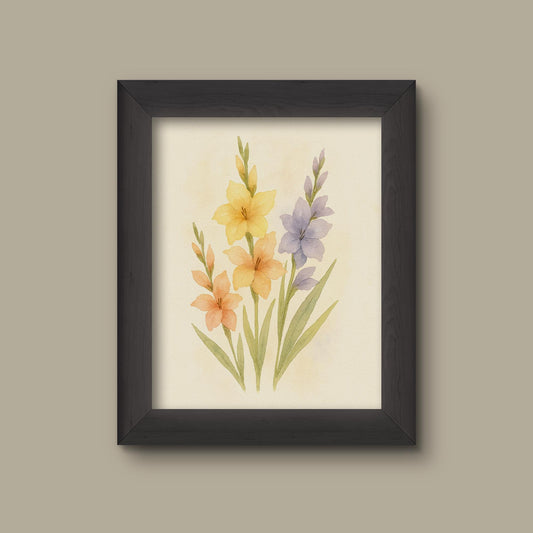 Pastels Watercolor Gladiolus Art Print | Floral Wall Decor | Botanical Flower Painting | Fine Art Print