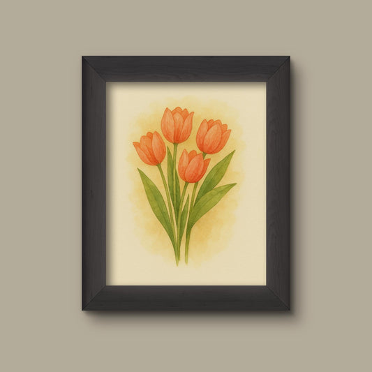 Orange Watercolor Tulips Art Print | Floral Wall Decor | Botanical Flower Painting | Fine Art Print