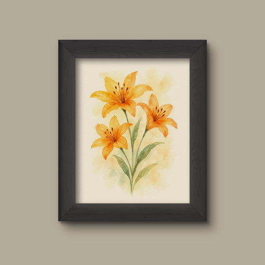 Watercolor Lilies Art Print | Floral Wall Decor | Botanical Flower Painting | Fine Art Print