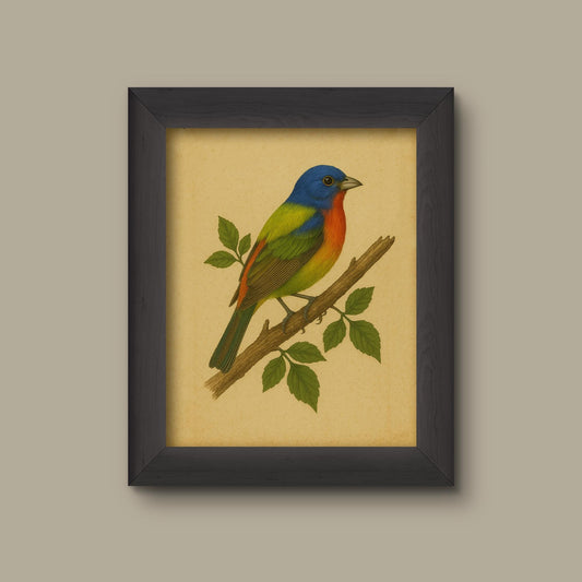 Painted Bunting Bird Art Print | Vintage Botanical Bird Illustration | Colorful Songbird Wall Art | Fine Art Print