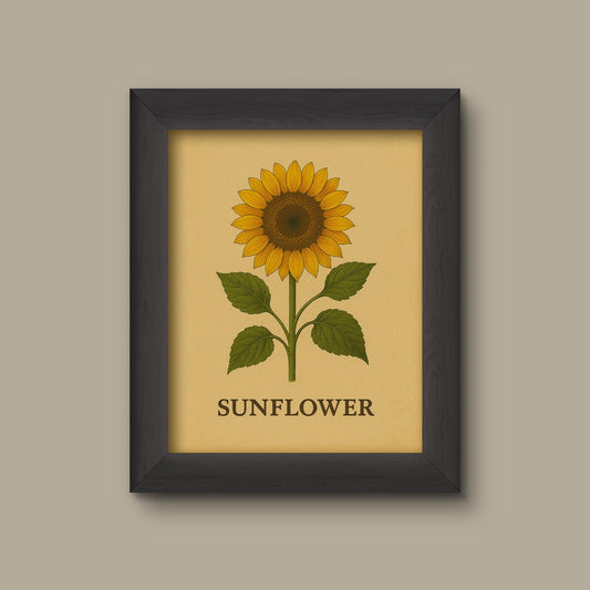 Sunflower Botanical Art Print | Vintage-Style Floral Wall Decor | Yellow Wildflower Illustration | Fine Art Print
