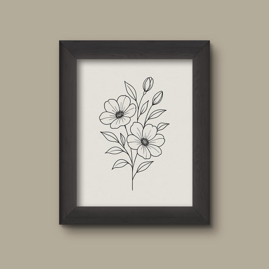 Minimalist Floral Line Art Print | Hand-Drawn Botanical Illustration | Modern Wall Decor | Fine Art Print