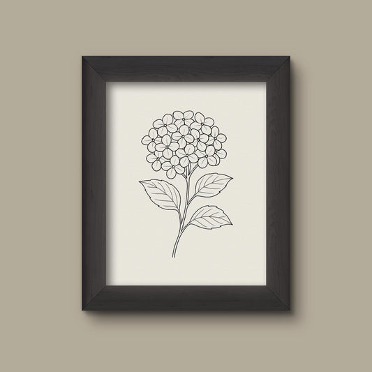 Minimalist Hydrangea Line Art Print | Hand-Drawn Botanical Illustration | Modern Wall Decor | Fine Art Print