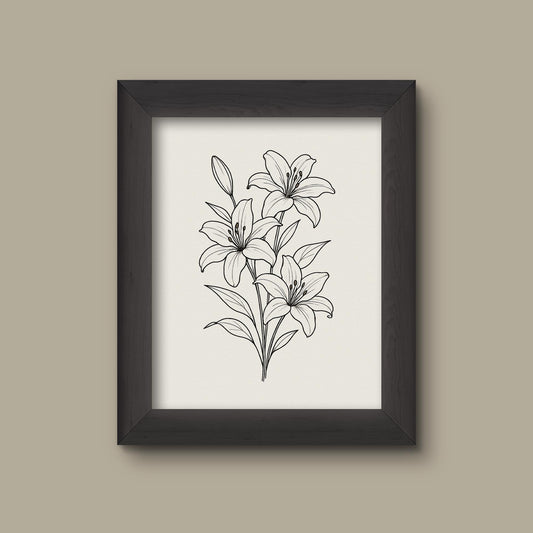 Minimalist Lily Line Art Print | Hand-Drawn Botanical Illustration | Modern Wall Decor | Fine Art Print