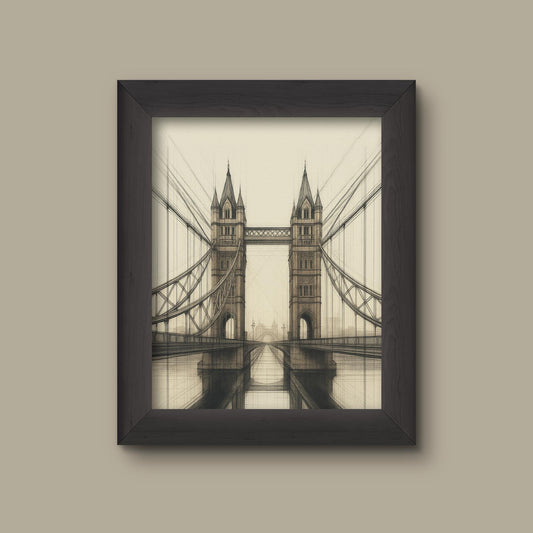 Abstract Symmetrical Bridge Art Print | Architectural Fine Line Drawing | Modern Minimalist Wall Decor | Fine Art Print