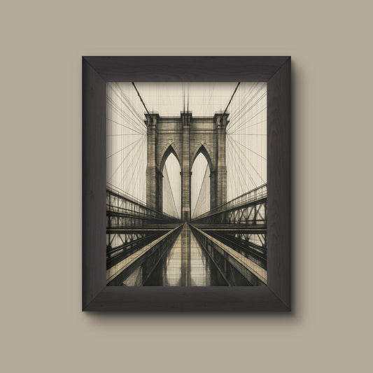 Abstract Symmetrical Bridge Art Print | Architectural Fine Line Drawing | Modern Minimalist Wall Decor | Fine Art Print