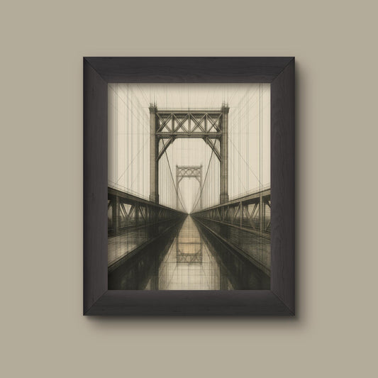 Abstract Symmetrical Bridge Art Print | Architectural Fine Line Drawing | Modern Minimalist Wall Decor | Fine Art Print