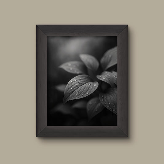 Black and White Botanical Leaf Art Print | Minimalist Nature Photography | Water Droplets Close-Up Wall Decor | Fine Art Print