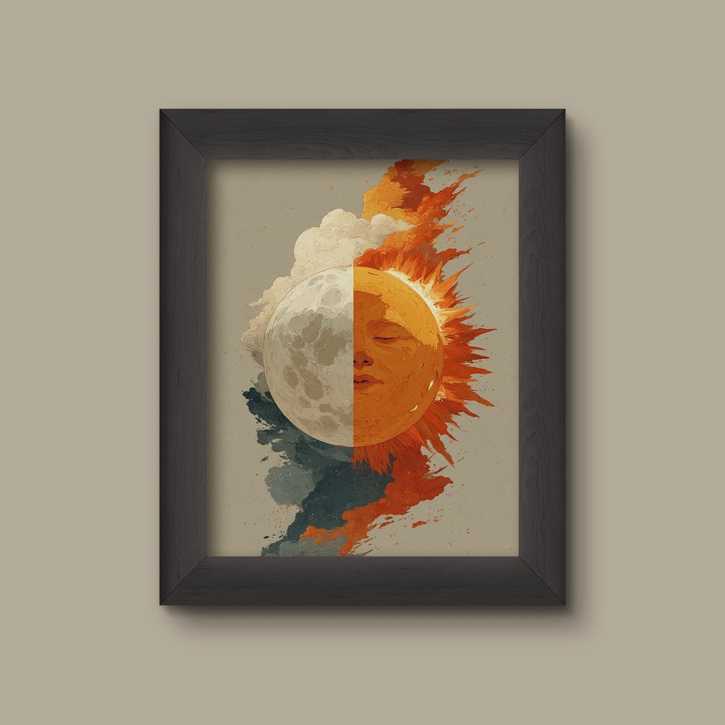 Sun and Moon Abstract Art Print | Celestial Duality Wall Art | Fine Art Print