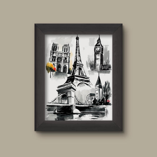 Black and White Landmark Art Print | European Cityscape | Fine Art Print