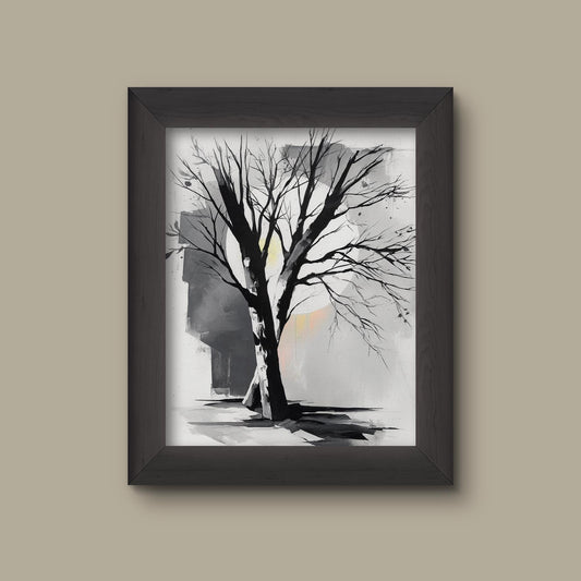 Minimalist Tree Art Print | Black and White Abstract Winter Tree | Monochrome Nature Wall Decor | Fine Art Print