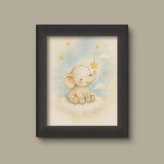 Baby Elephant Nursery Art Print – Watercolor Safari Animal Wall Decor | Fine Art Print