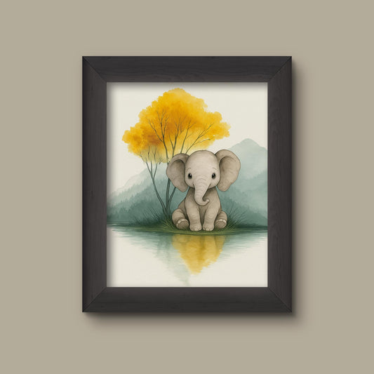 Baby Elephant Nursery Art Print | Watercolor Safari Animal Wall Decor | Fine Art Print