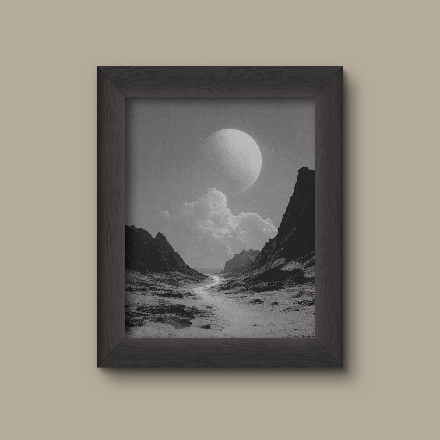 Monochrome Moon Landscape Art Print | Fine Art Print