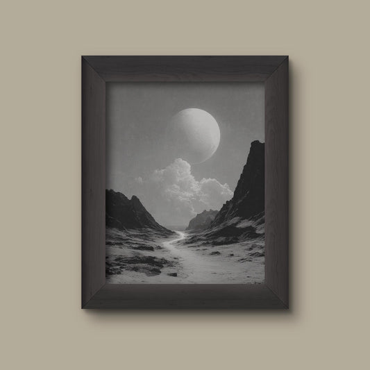Monochrome Moon Landscape Art Print | Fine Art Print