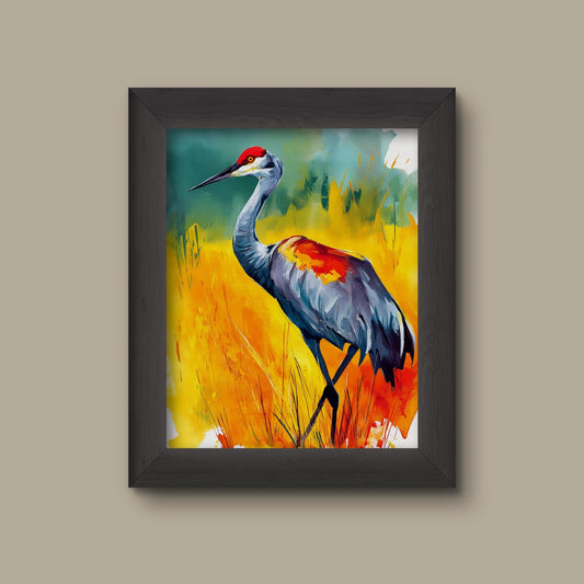 Colorful Sandhill Crane Watercolor Art Print | Bird Wall Decor | Vibrant Nature Illustration | Fine Art Print