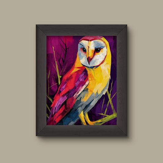 Colorful Barn Owl Art Print – Abstract Wildlife Wall Decor | Fine Art Print