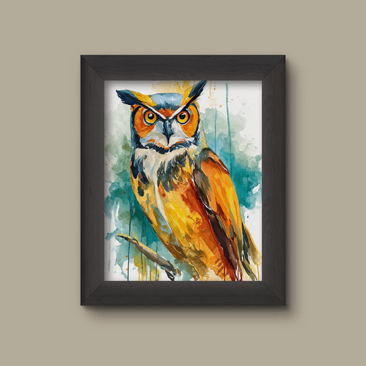 Vibrant Watercolor Owl Art Print – Colorful Bird Wall Decor | Fine Art Print