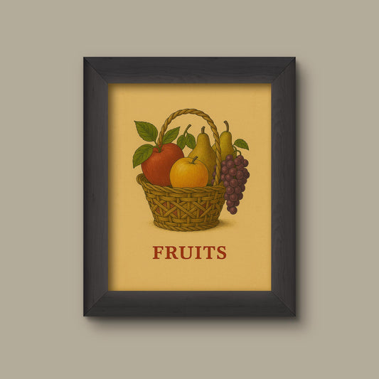 Vintage Fruit Basket Art Print | Colorful Botanical Kitchen Wall Decor | Fine Art Print