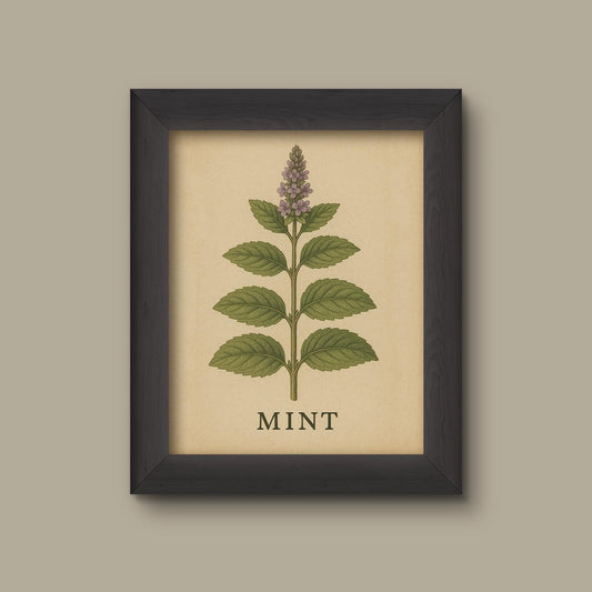 Vintage Mint Botanical Art Print | Herb Garden Wall Decor | Fine Art Print