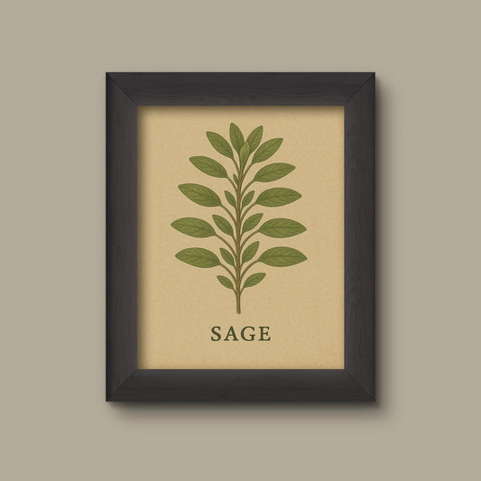 Vintage Sage Herb Art Print | Botanical Kitchen Wall Decor | Fine Art Print