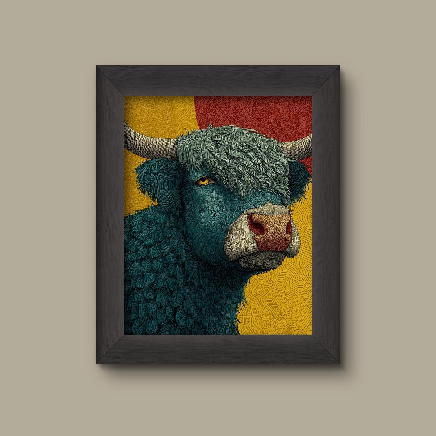 Colorful Highland Cow Art Print | Modern Pop Folk Animal Portrait | Fine Art Print