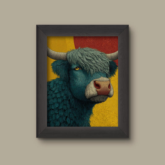 Colorful Highland Cow Art Print | Modern Pop Folk Animal Portrait | Fine Art Print