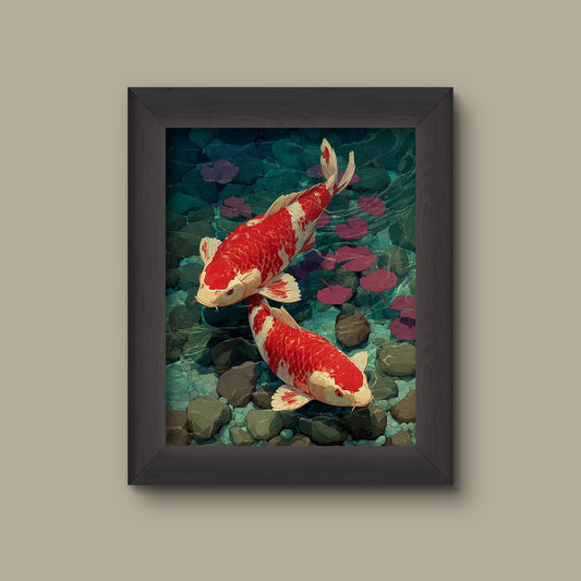 Koi Pond Wall Art Print | Tranquil Japanese Garden Print | Fine Art Print