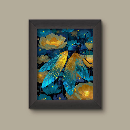 Celestial Beetle & Blooming Night Garden Art Print | Fine Art Print