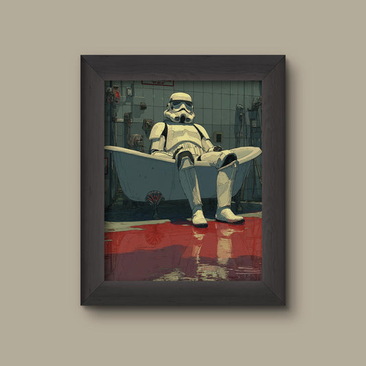 Stormtrooper in Bathtub | Dark Sci-Fi Art Print | Star Wars Funny Art Print | Surreal Bathroom Wall Art | Comic Style Decor | Fine Art Print