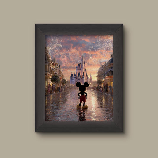 Disney Mickey Mouse Castle Fireworks Print Poster| Disney-Inspired Magic Kingdom Wall Art | Main Street USA Art | Fine Art Print