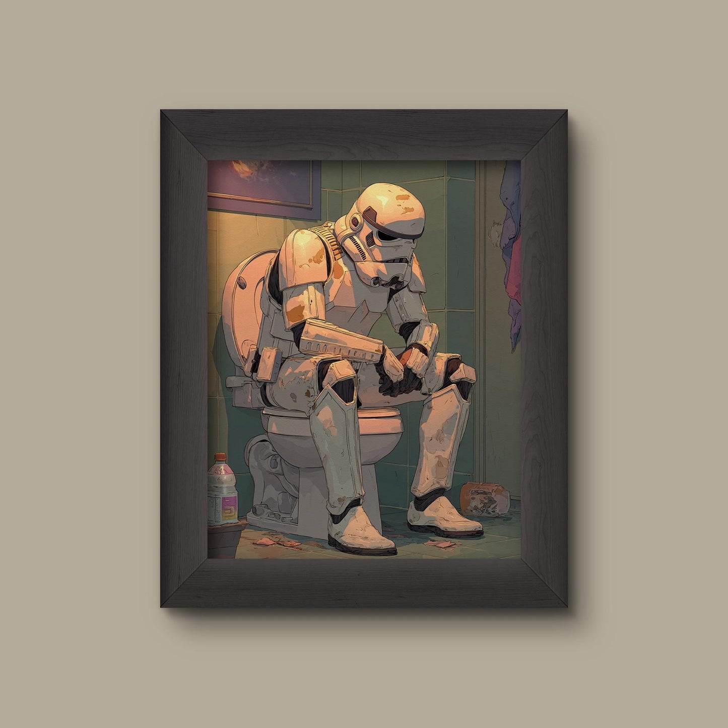 Stormtrooper Bathroom Break | Funny Sci-Fi Wall Art Print | Star Wars-Inspired Toilet Humor Art Wall | Fine Art Print