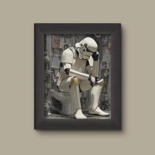 Stormtrooper on the Throne | Funny Sci-Fi Wall Art Print | Star Wars-Inspired Toilet Humor Art Wall | Decor for Restrooms and Man Caves | Fine Art Pri