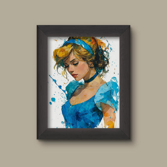 Cinderella Watercolor Art Print | Elegant Blue Princess Portrait | Disney-Inspired Wall Decor | Fairytale Watercolor Illustration | Fine Art Print