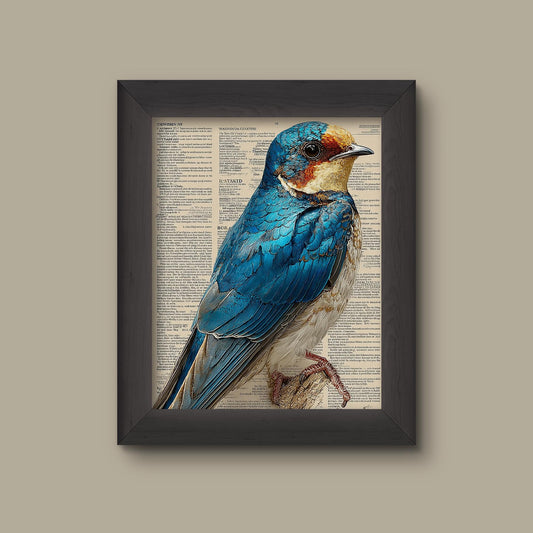 Bluebird on Vintage Dictionary Page | Rustic Bird Art Print | Nature-Inspired Wall Decor | Fine Art Print