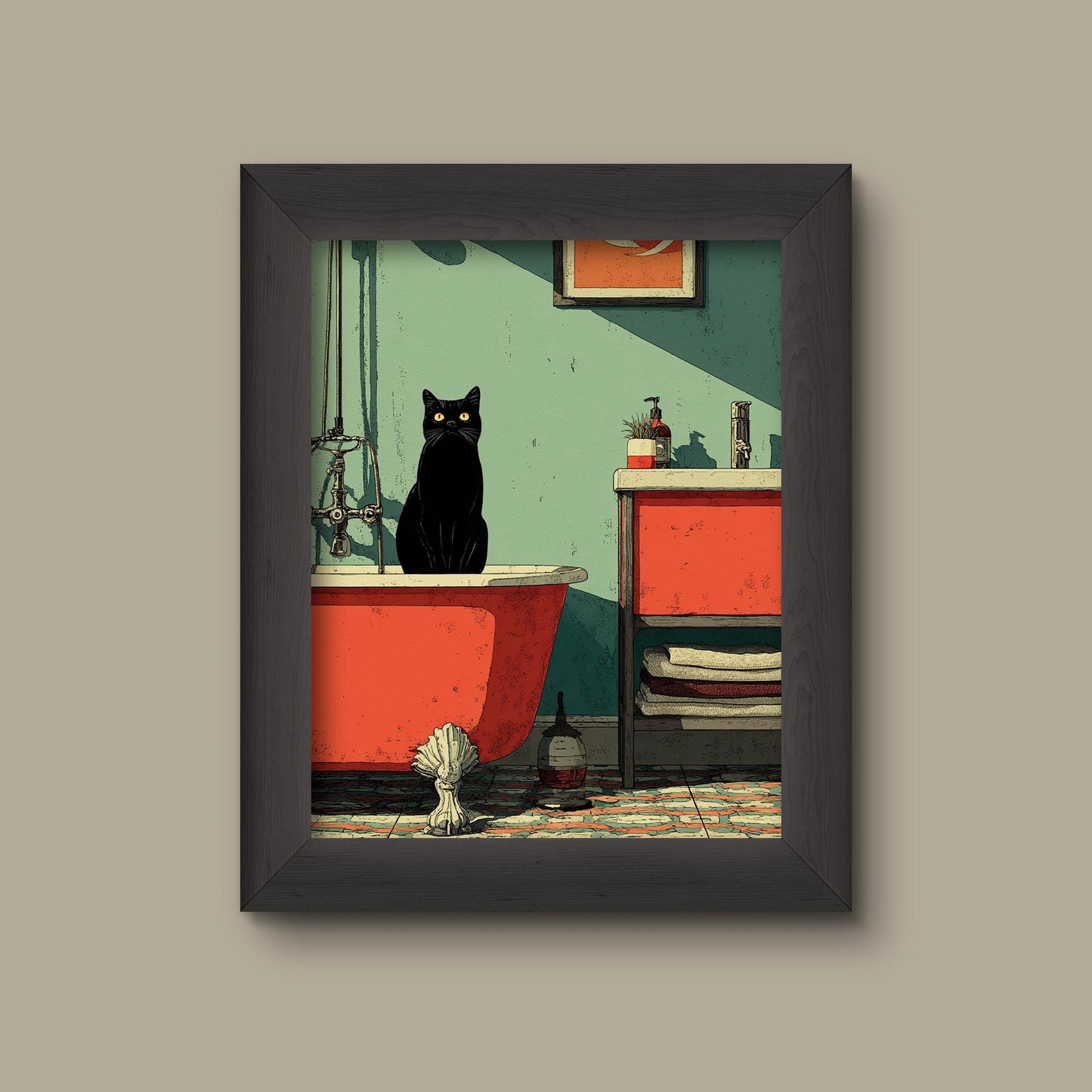 Black Cat in Retro Bathtub | Fine Art Print