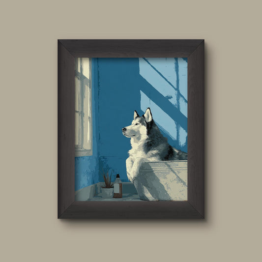 Husky Bathroom Wall Art – Minimalist Dog Art Print | Fine Art Print