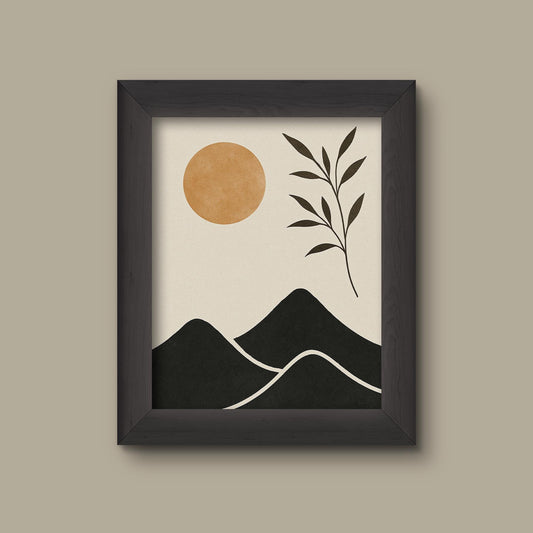 Japandi Minimalist Wall Art Print | Modern Abstract Mountains & Sun | Neutral Scandinavian Boho Decor | Fine Art Print