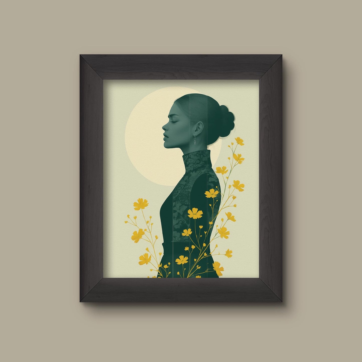 Yellow Wildflower Woman Profile Art Print | Modern Feminine Wall Art | Minimalist Botanical Portrait | Fine Art Print