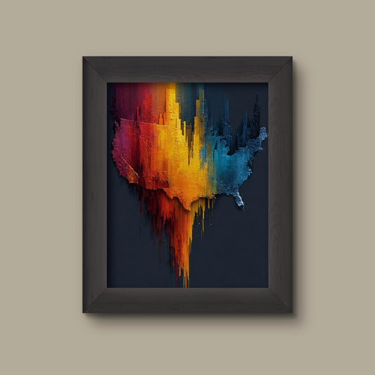 Colorful Abstract USA Map Wall Art – Dripping Paint Texture | Modern United States Art Print | Fine Art Print