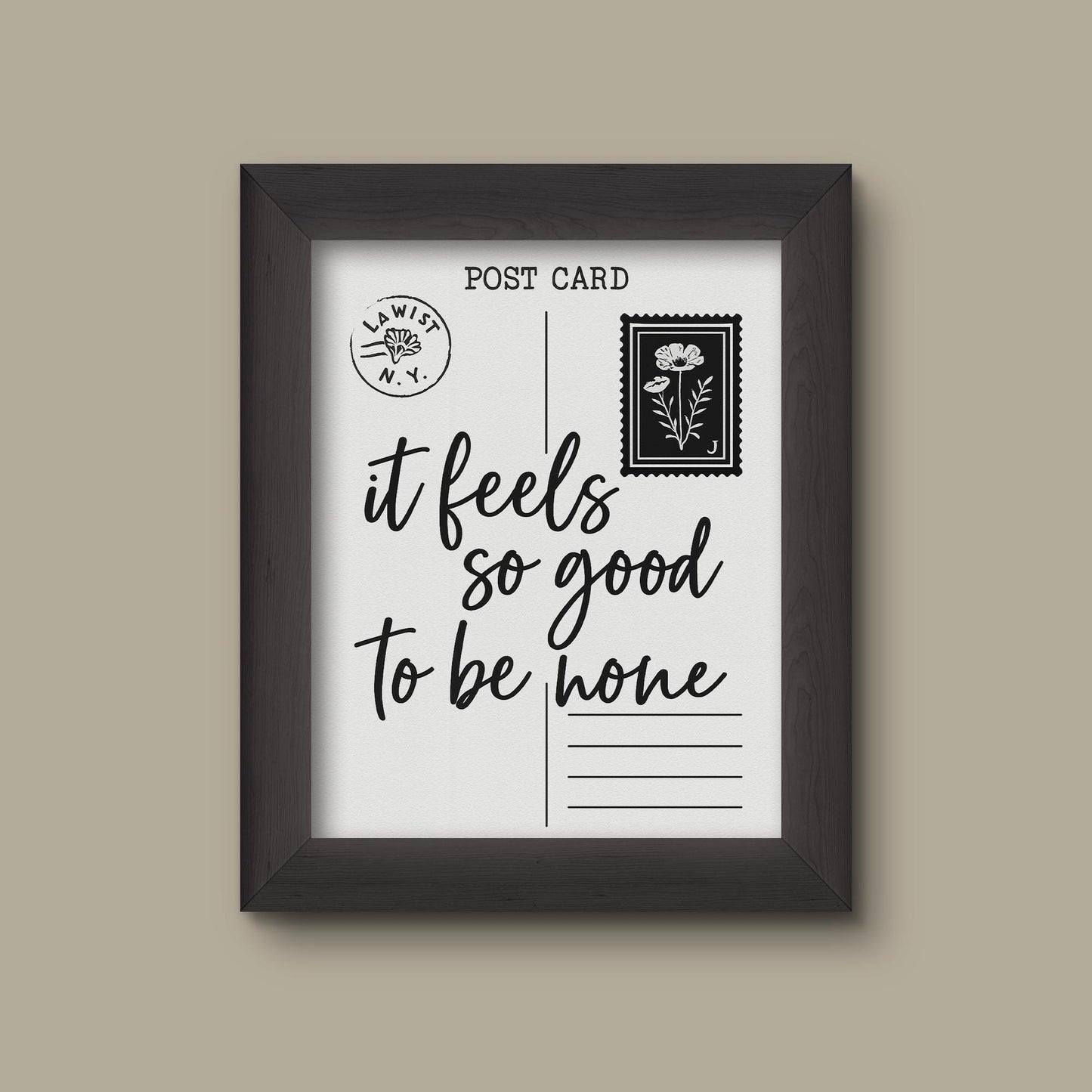 It Feels So Good to Be Home | Black and White Postcard Style Wall Art | Cozy Home Gift | Fine Art Print
