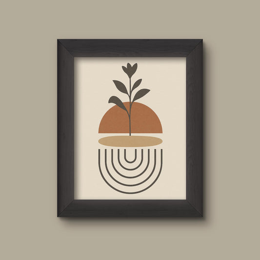 Japandi Boho Plant Wall Art | Minimalist Botanical Arch Print | Earth Tone Modern Decor | Fine Art Print
